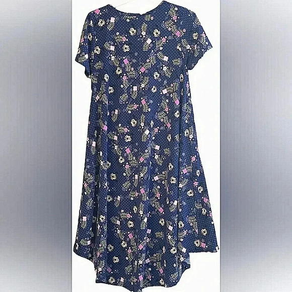 Disney Minnie Mouse Blue Pink Flower Stretch Pullover Midi Dress NWT - Picture 3 of 7